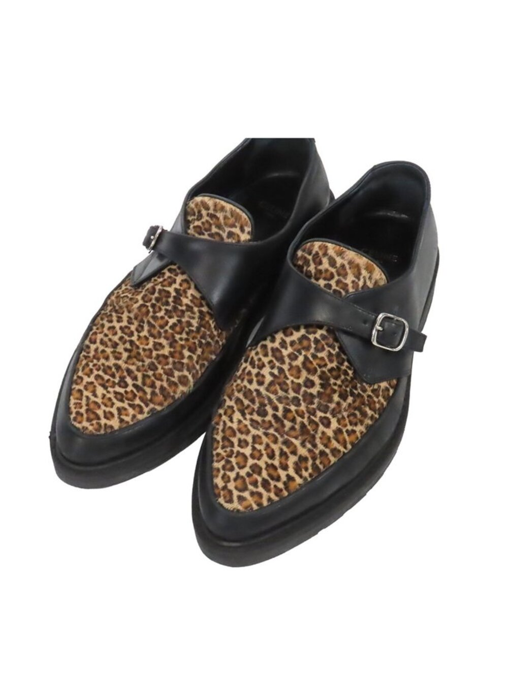 Celine Creeper Shoes Black Leather Calf Hair Dress Leopard Monk